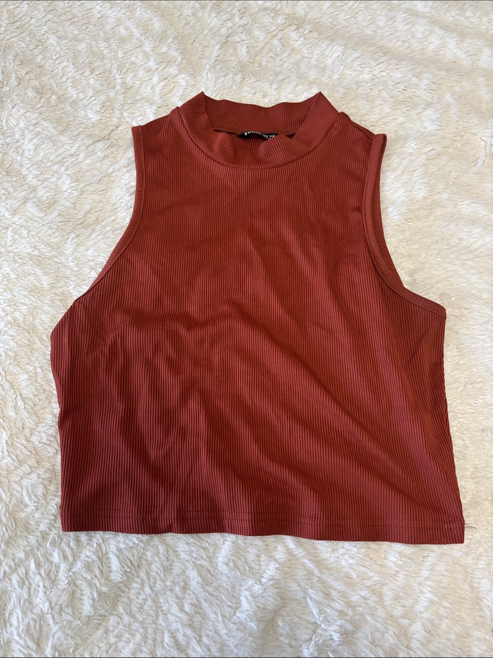 SHEIN Rust Ribbed Mock Neck Crop Tank